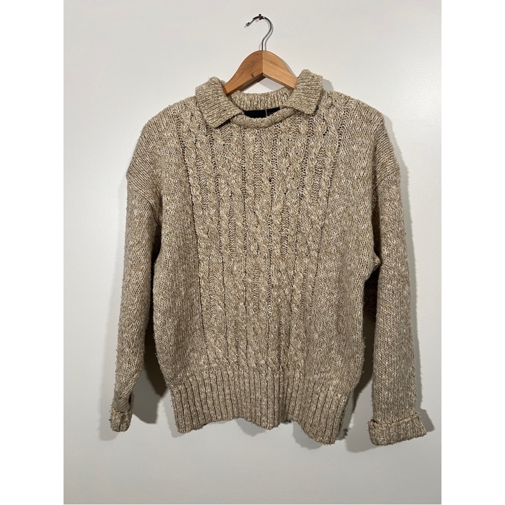 Vintage Cableknit Sweater with Collar Liz Sport Size Medium